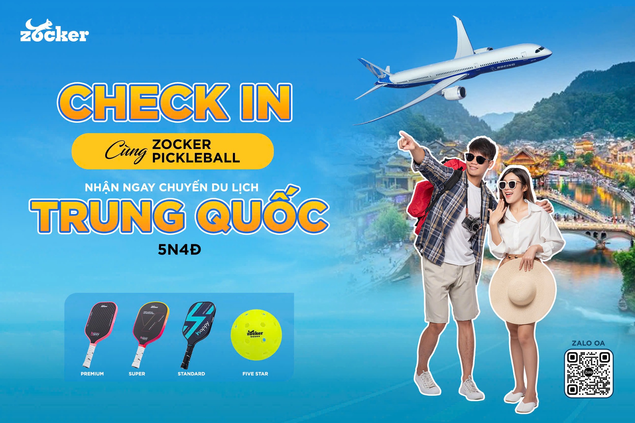 CHECK IN CÙNG ZOCKER PICKLEBALL - NHẬN NGAY CHUYẾN DU LỊCH TRUNG QUỐC 5N4Đ