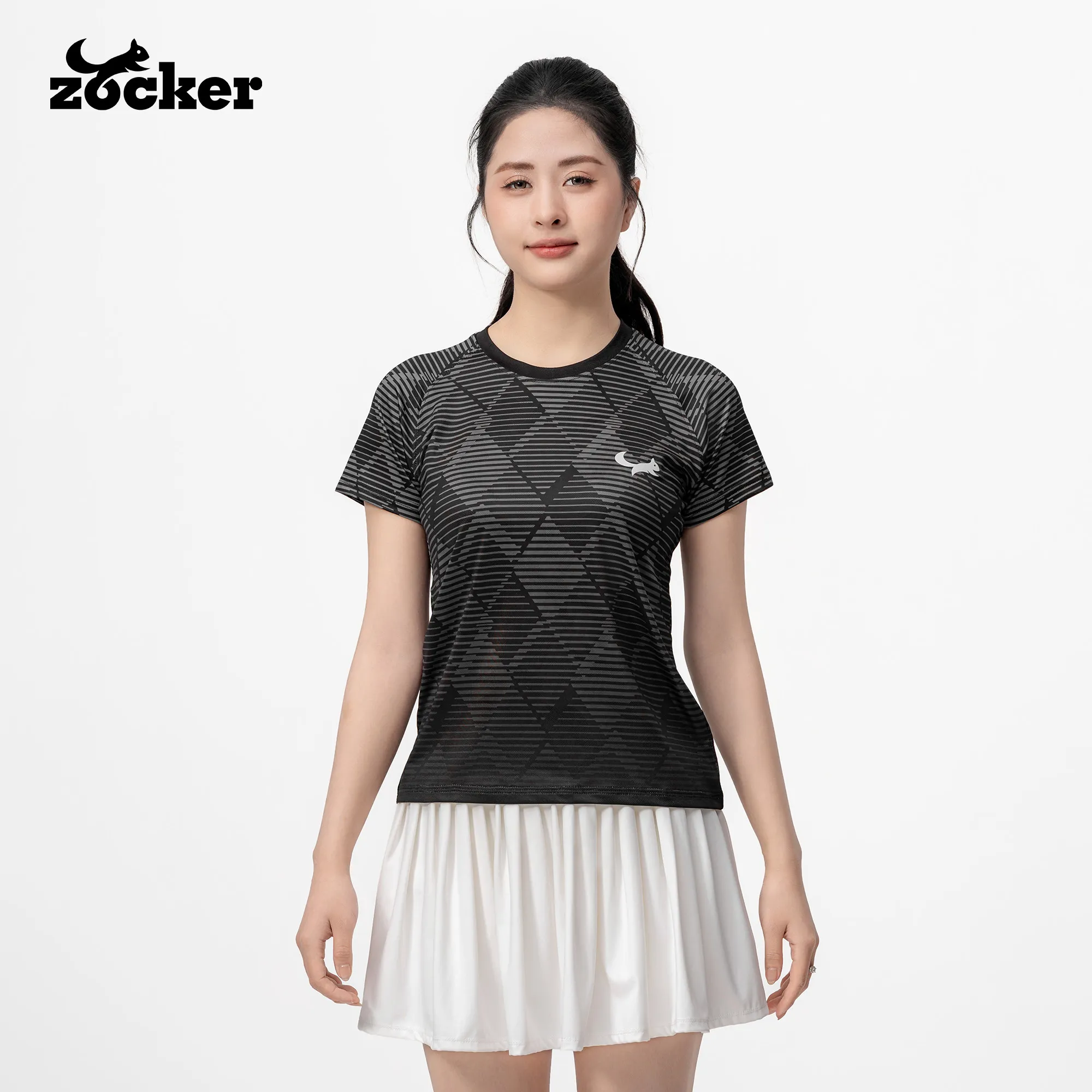 Áo Thi Đấu Pickleball Zocker JAC07 Nữ – Cổ tròn – Đen