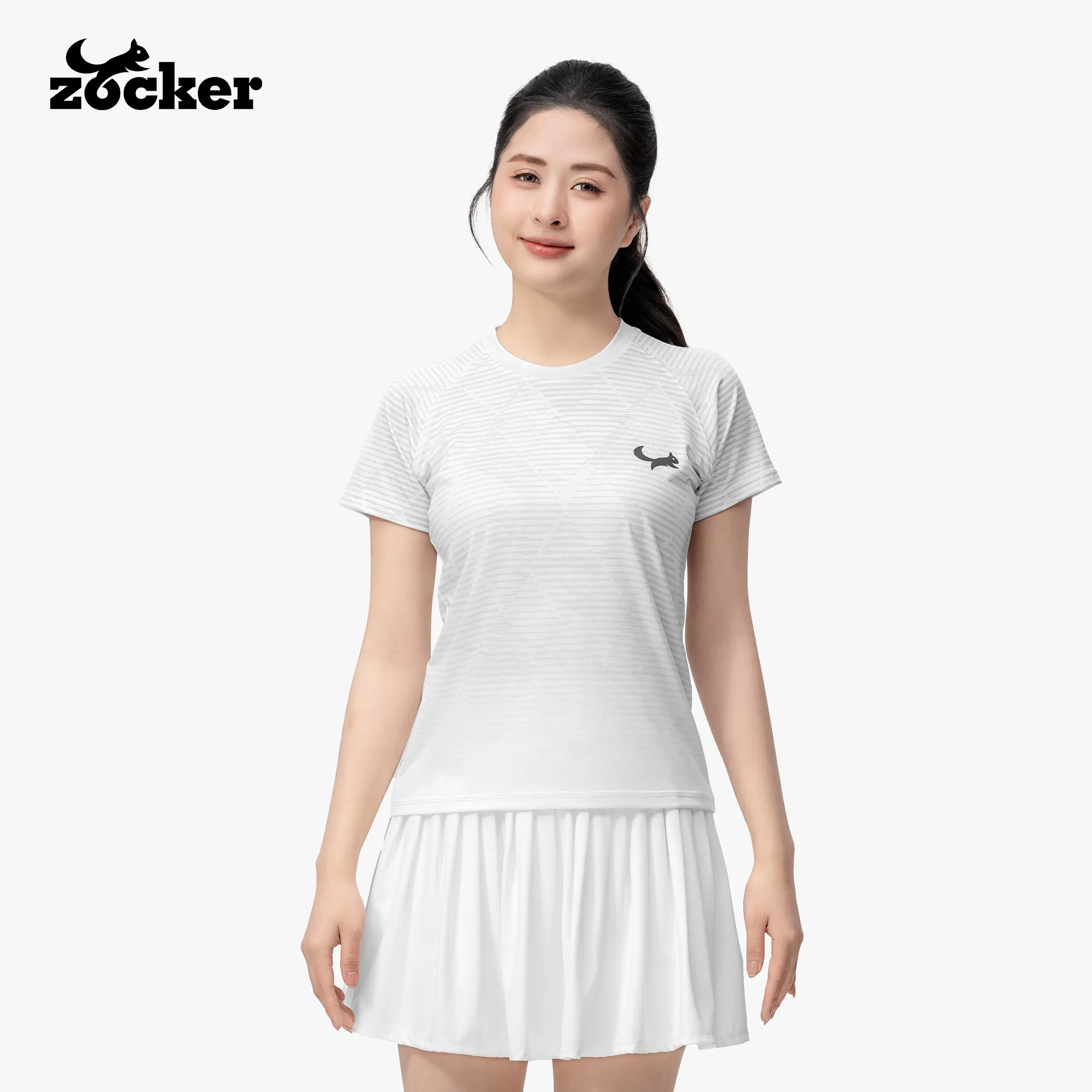 Áo Thi Đấu Pickleball Zocker JAC07 Nữ – Cổ tròn – Trắng