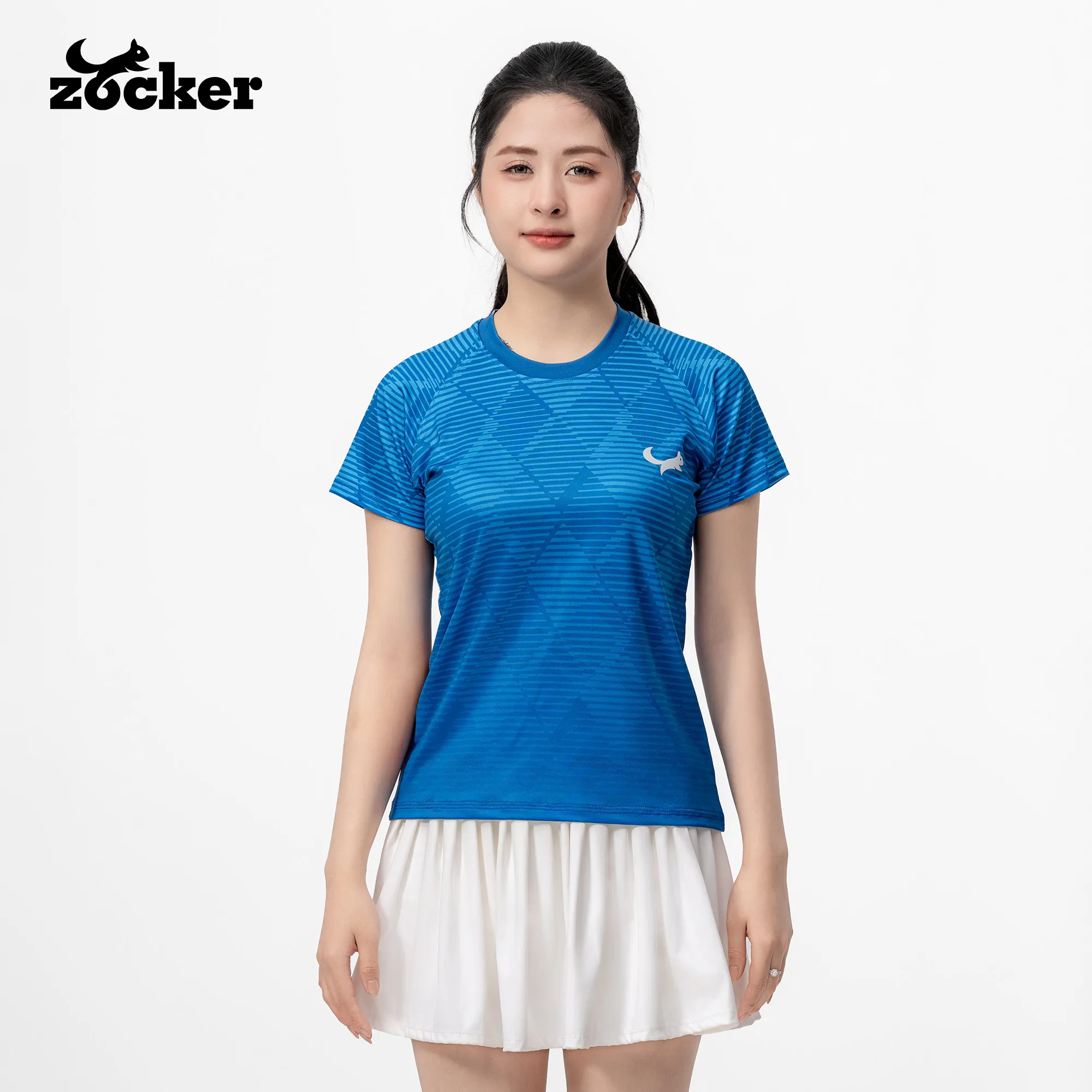 Áo Thi Đấu Pickleball Zocker JAC07 Nữ – Cổ tròn – Xanh dương