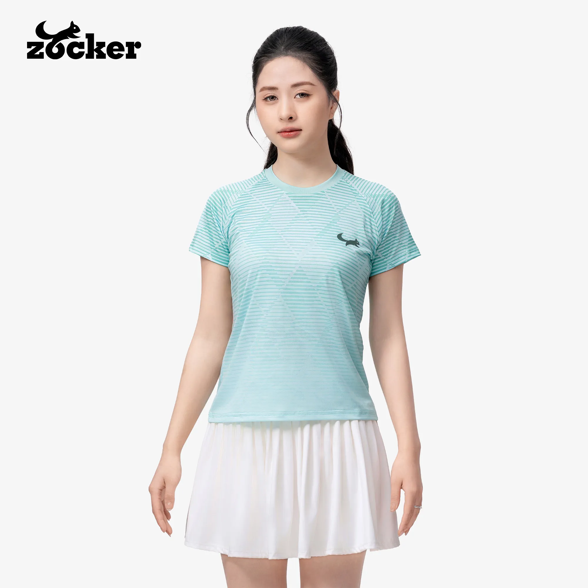 Áo Thi Đấu Pickleball Zocker JAC07 Nữ – Cổ tròn – Xanh Ngọc