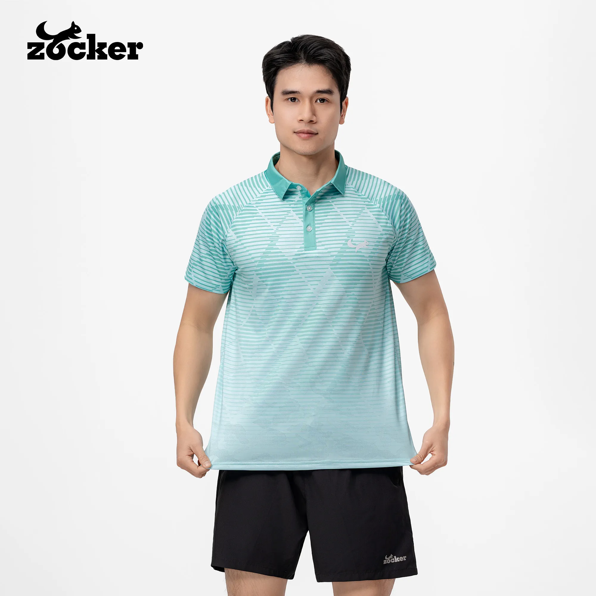 Áo Thi Đấu Pickleball Zocker JAC08 Nam – Cổ bẻ – Xanh Ngọc