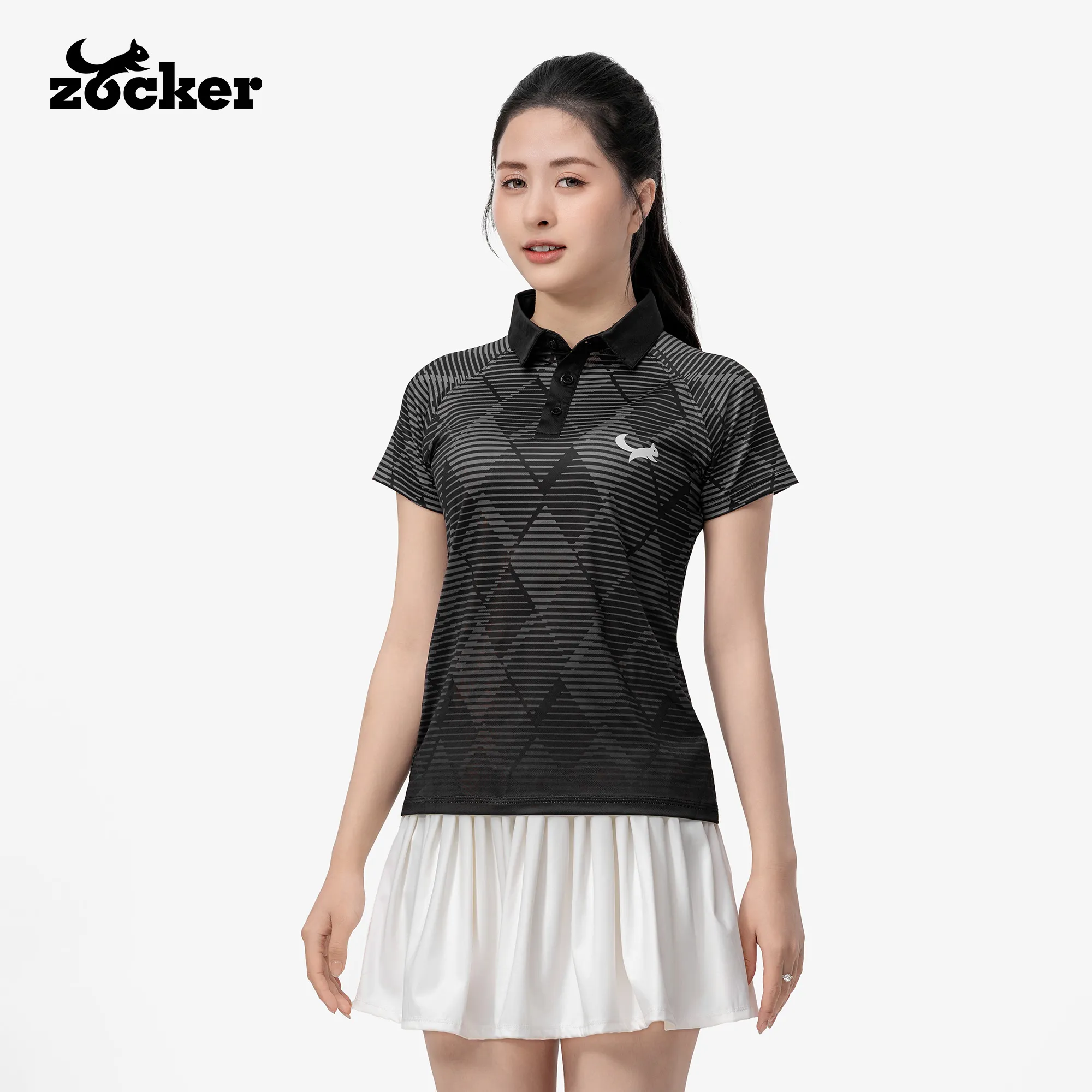 Áo Thi Đấu Pickleball Zocker JAC08 Nữ – Cổ bẻ – Đen