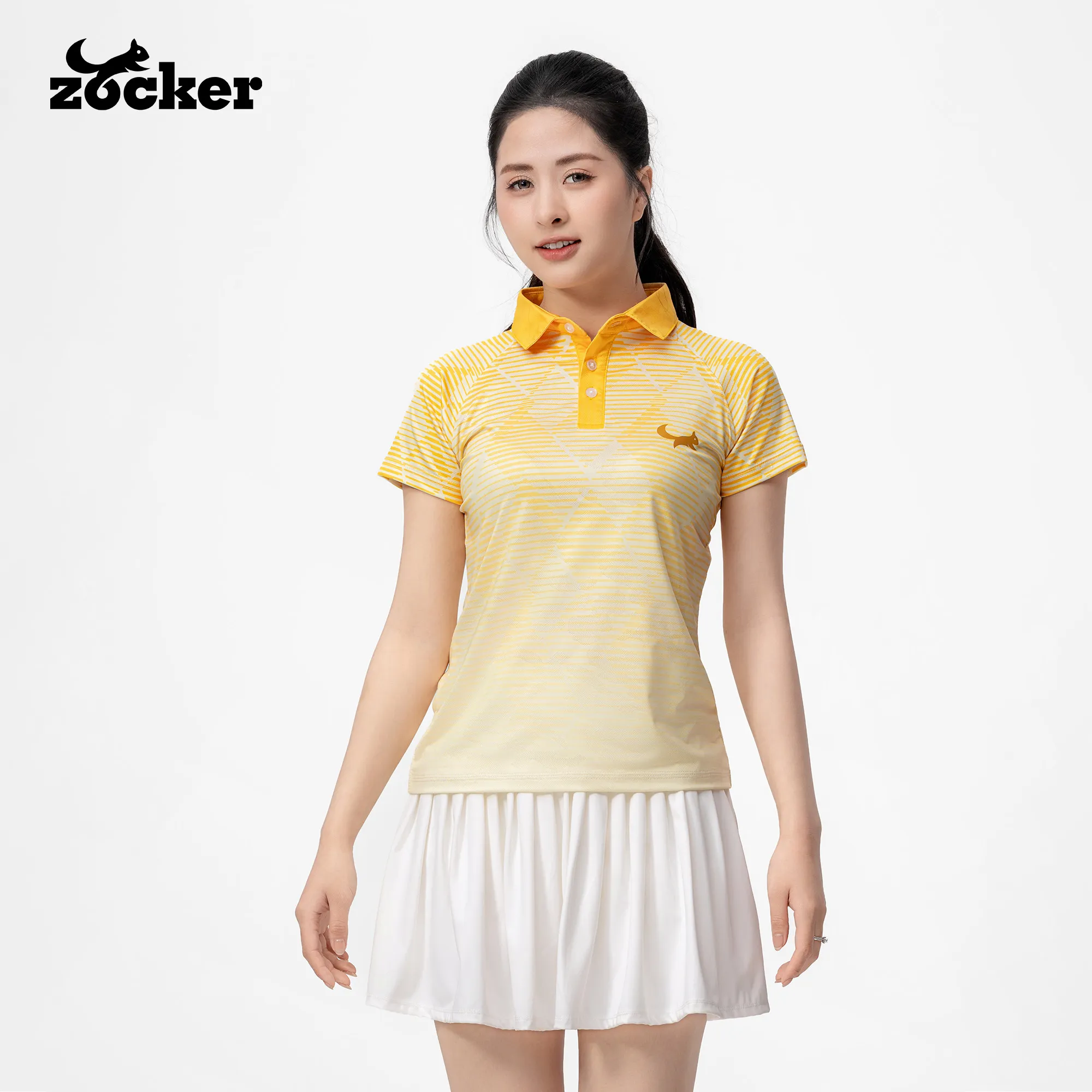Áo Thi Đấu Pickleball Zocker JAC08 Nữ – Cổ bẻ – Vàng