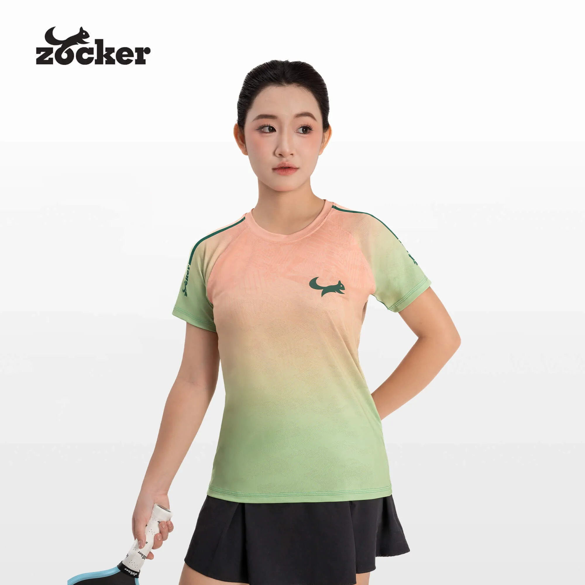 Áo Thi Đấu Pickleball Zocker JAC05 Nữ - Cam/Xanh Lá