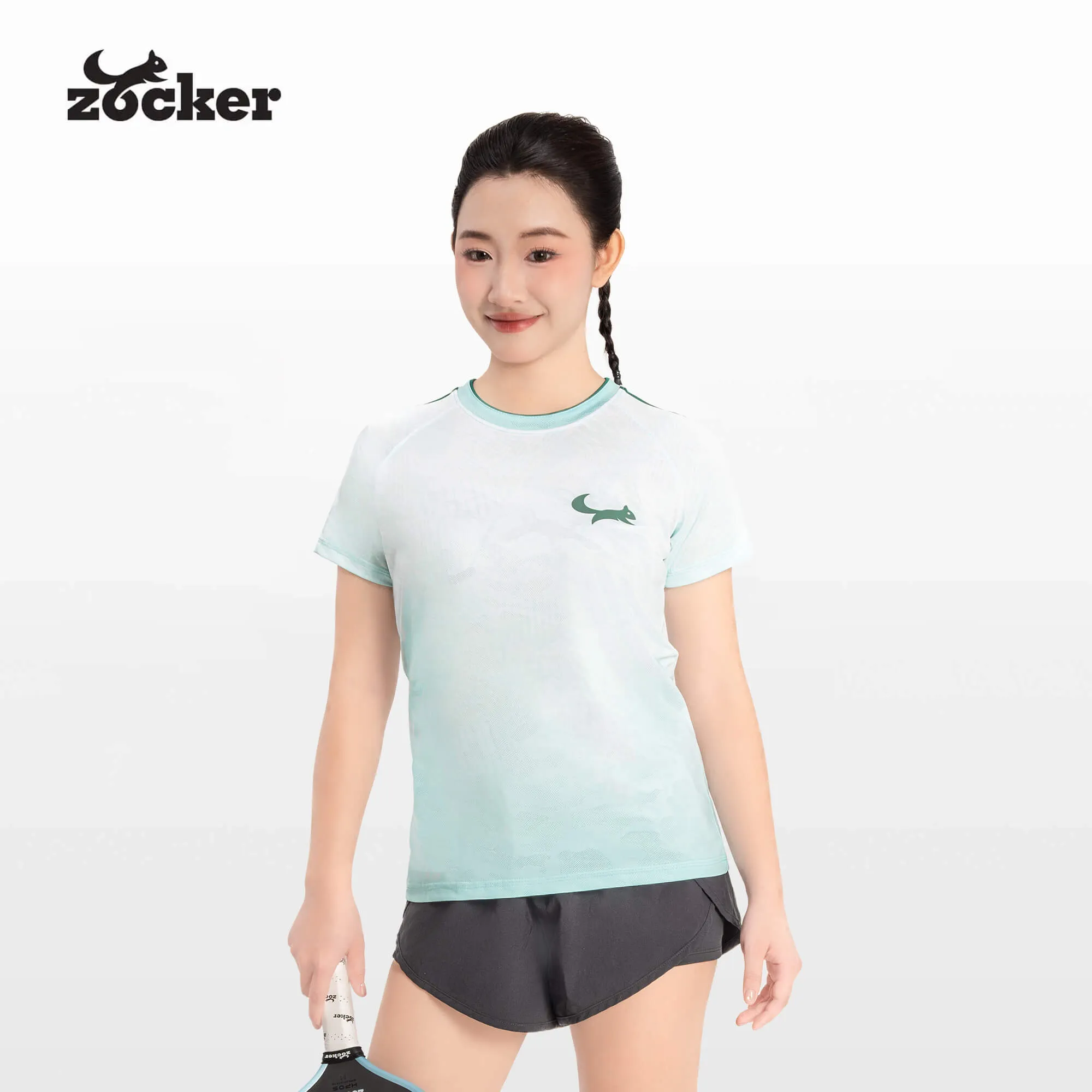 Áo Thi Đấu Pickleball Zocker JAC05 Nữ - Trắng/Xanh Lá
