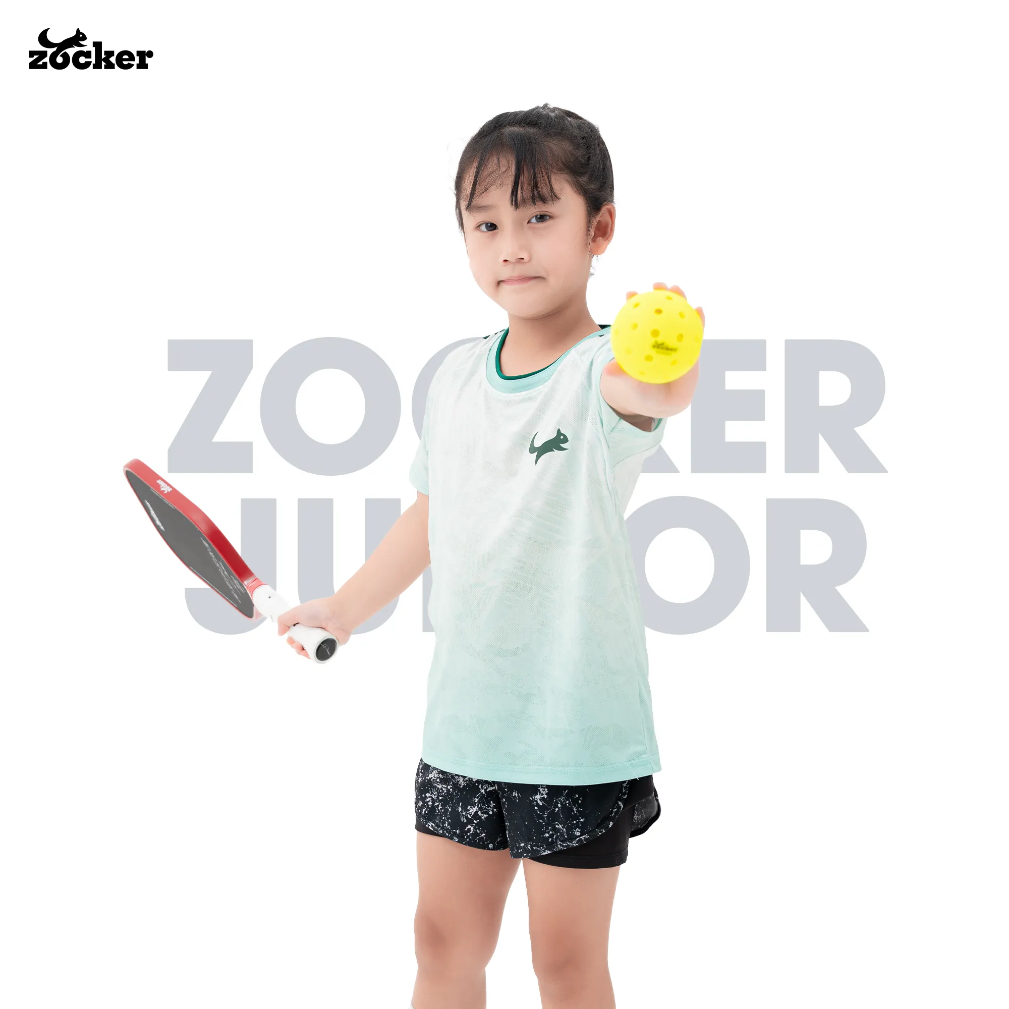 Áo Pickleball Trẻ Em Zocker Junior JAC05- Cổ tròn - Xanh ngọc