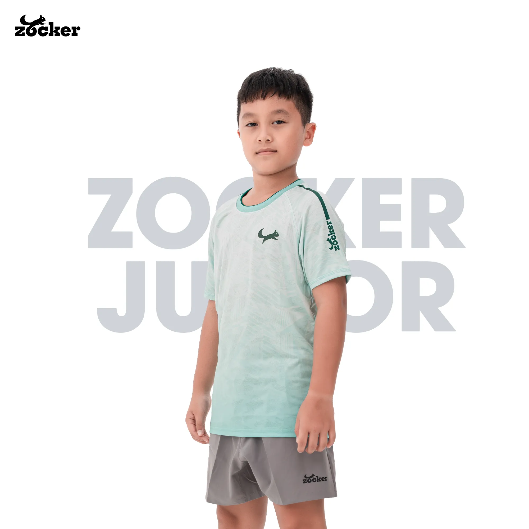Áo Pickleball Trẻ Em Zocker Junior JAC05- Cổ tròn - Xanh ngọc