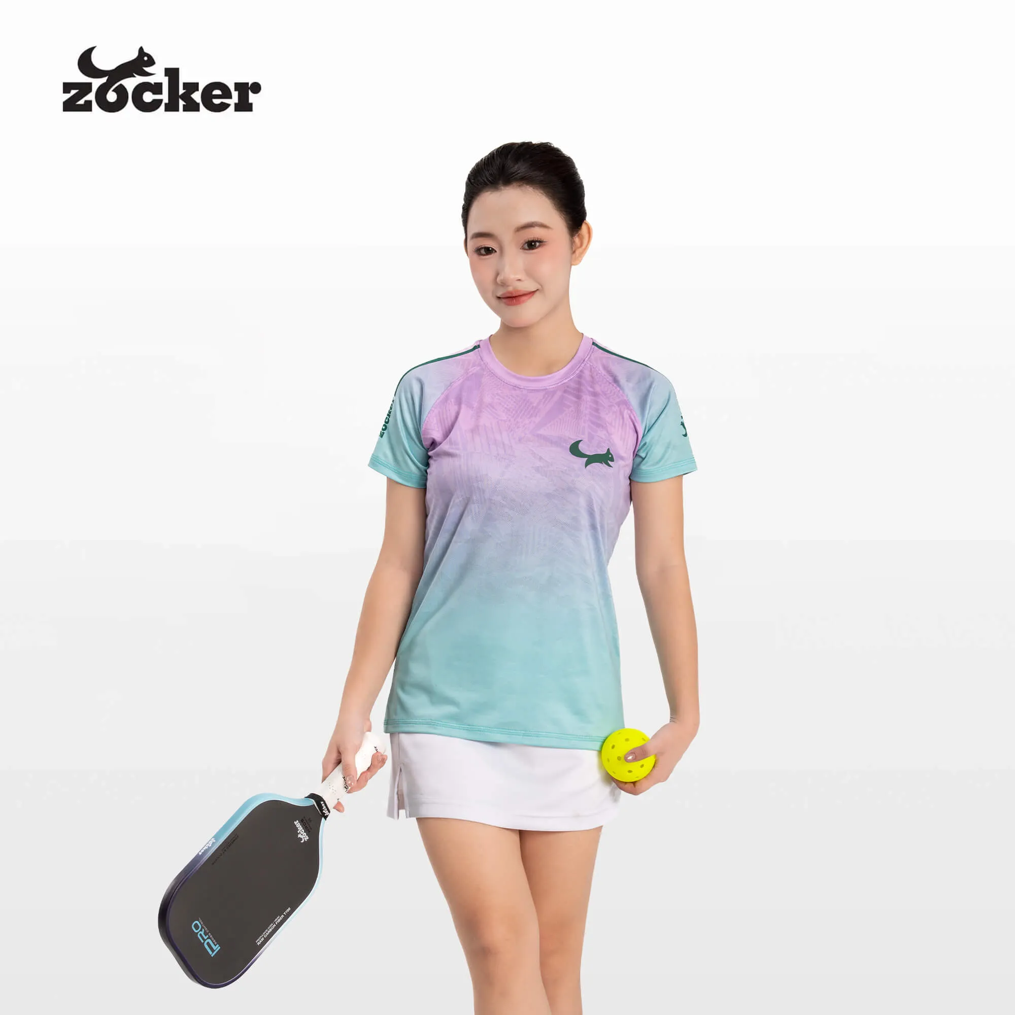 Áo Thi Đấu Pickleball Zocker JAC05 Nữ - Tím/Xanh ngọc