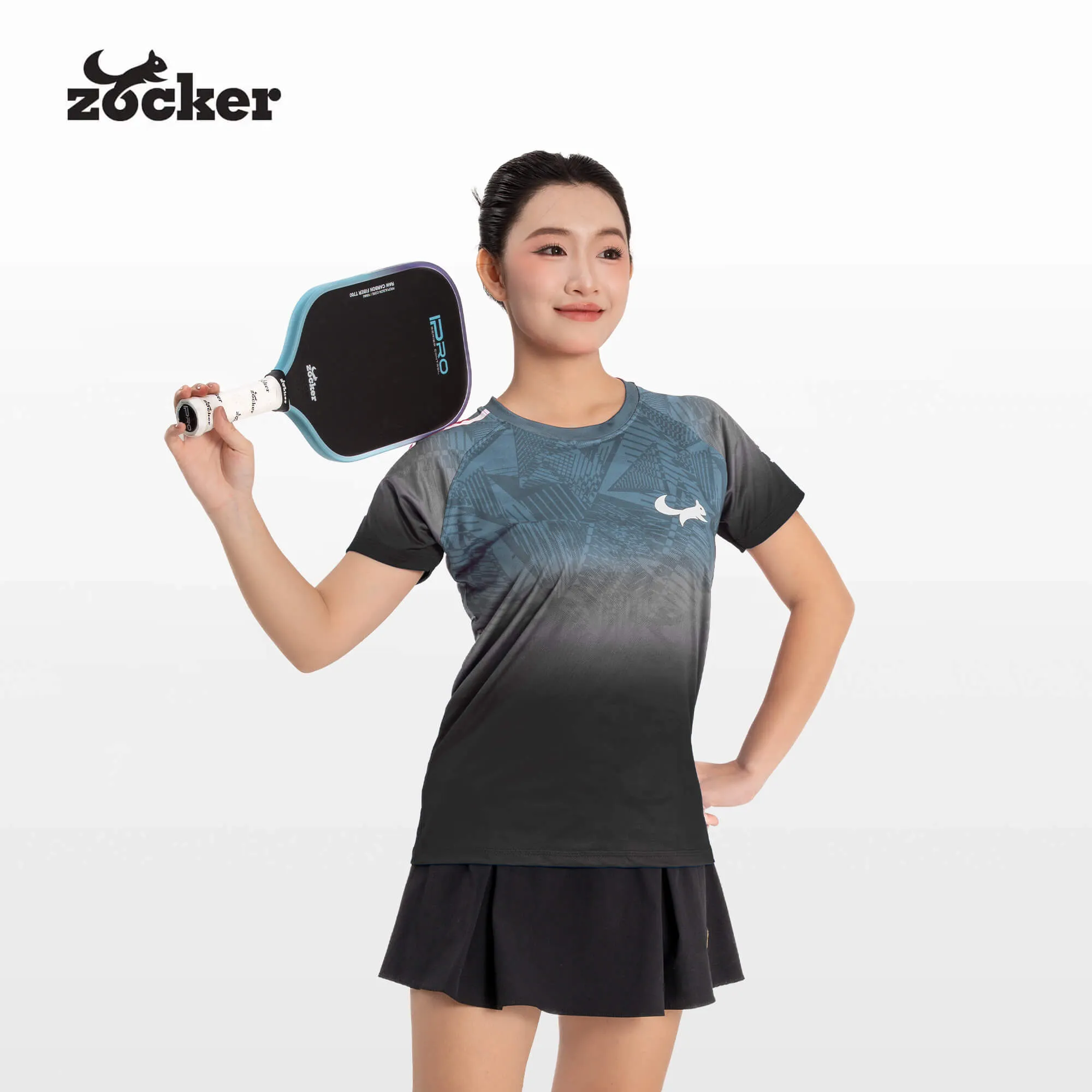 Áo Thi Đấu Pickleball Zocker JAC05 Nữ - Xanh/Đen