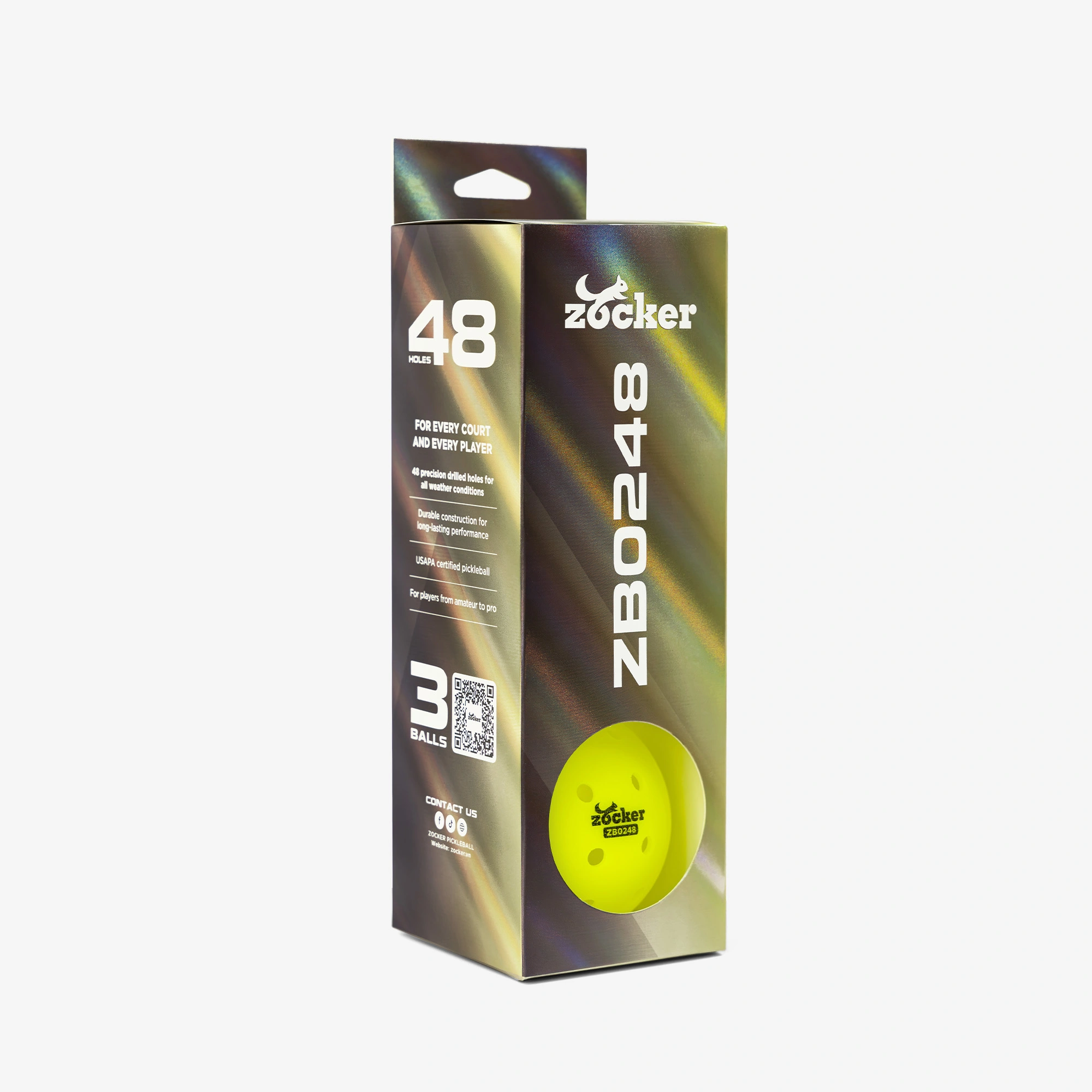 Combo 3 bóng Pickleball Zocker ZB0248 (48 lỗ)